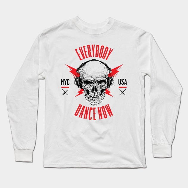 DJ Skull #02 Black Long Sleeve T-Shirt by RubenRomeroDG